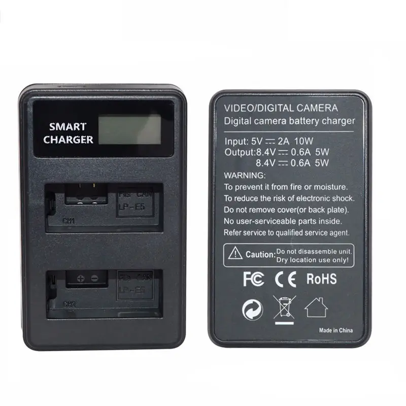 Lp-E5 Usb ЖК-дисплей двойной порт зарядное устройство для Canon 450D 500D 1000D Kiss X2 X3 F Rebel Xsi Xli