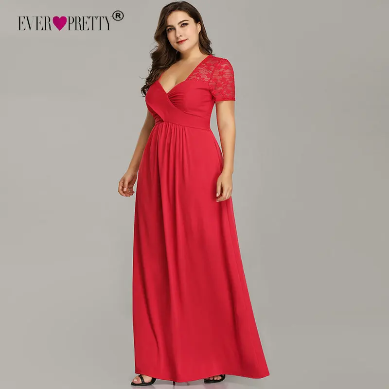 Вечерние платья размера плюс с рукавом Ever Pretty EZ07553RD элегантные длинные вечерние платья трапециевидной формы с v-образным вырезом, халат De Soiree Longue