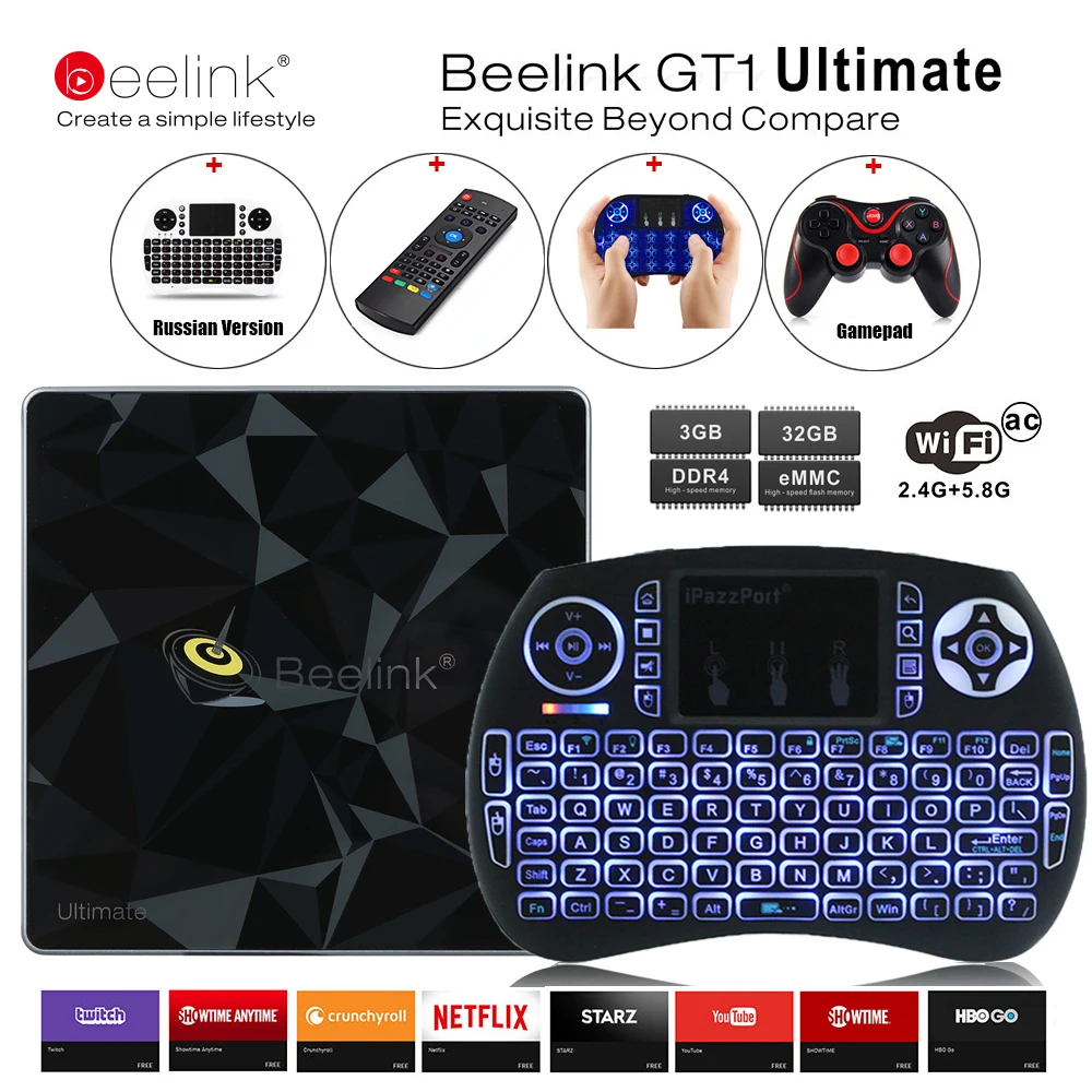 Beelink GT1 Ultimate tv Box 3g 32G Amlogic S912 Восьмиядерный процессор DDR4 2,4G+ 5,8G двойной WiFi Android 7,1 телеприставка медиаплеер X92