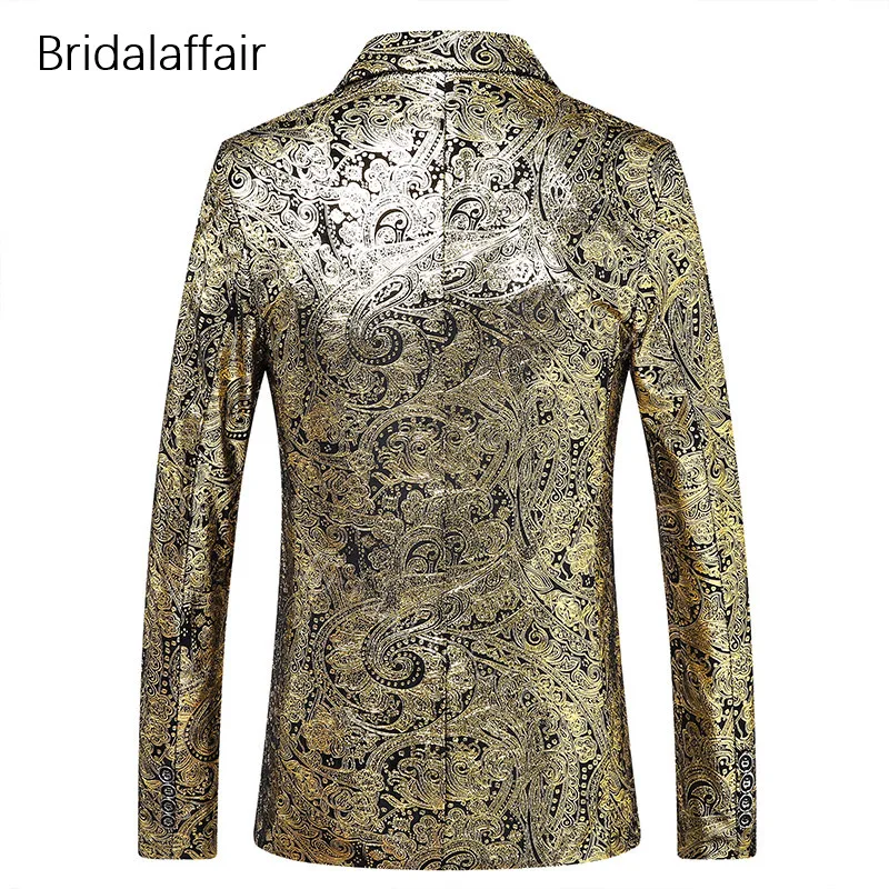 Замечательный модный мужской блейзер с принтом приталенная Золотая куртка