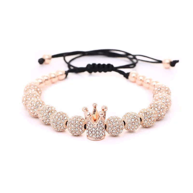 Роскошные мужские ювелирные изделия 8 мм медный шар кубический Micro Pave CZ Корона Шарм шарик плетеный макраме женский браслет pulseira feminina - Окраска металла: ZJ1001RG