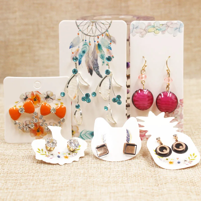 

100pcs pineapple/ Cat/ Life Tree paper Earring package Tags Cards DIy handmade flower pattern cute stud earring package tag card