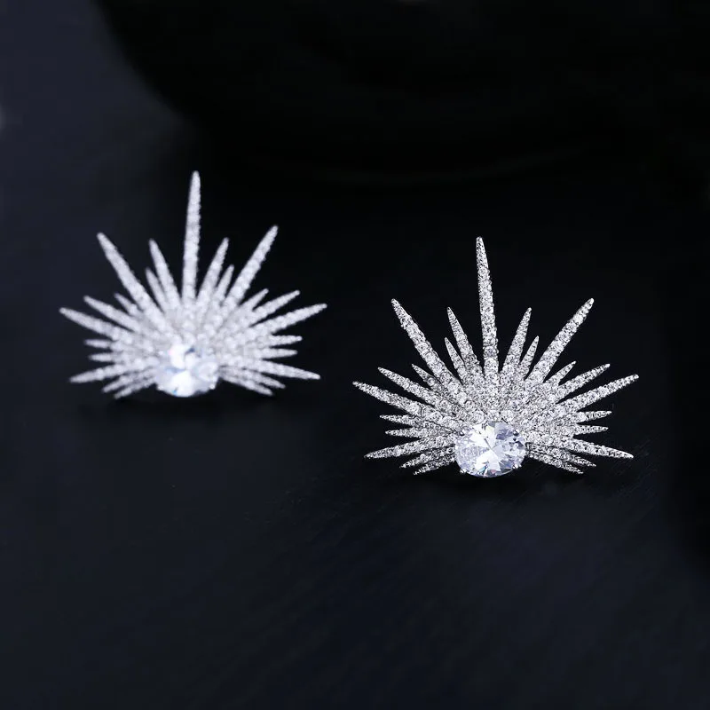 Серьги гвоздики женские с фианитом в форме подсолнуха|fashion stud earrings|stud earringsstone earrings