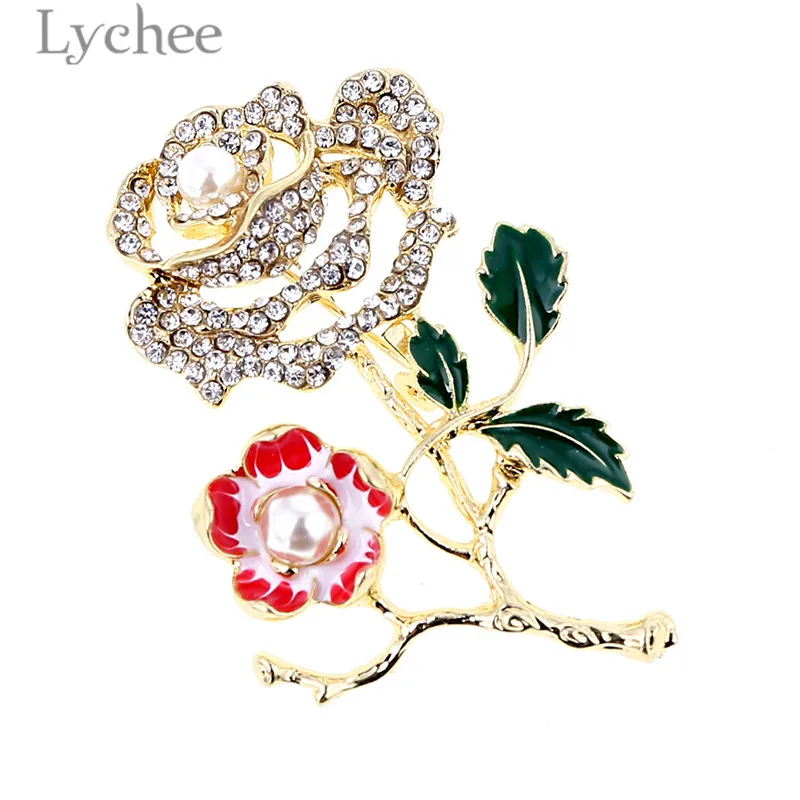 Lychee Модные Сплав Кристалл растение эмаль женские Броши Булавки имитация жемчуга