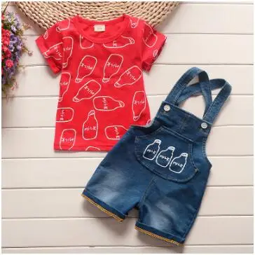 red Комплекты одежды для маленьких мальчиков летние Товары для малышей bebe, хлопковые топы+ шорты-комбинезон комплект из 2 предметов одежда для малышей - Цвет: red