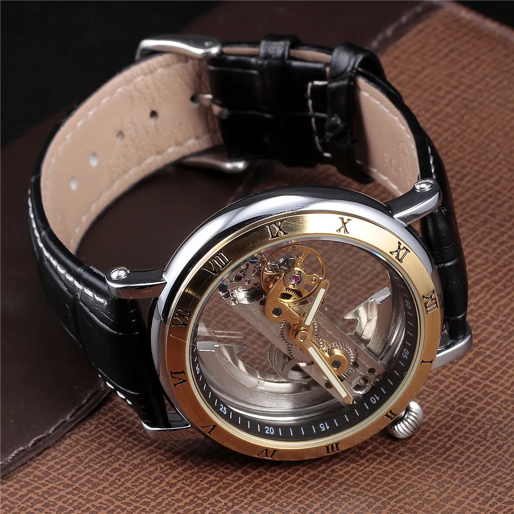 2017 FORSINING модные часы для мужчин роскошный Римский чехол прозрачный скелет