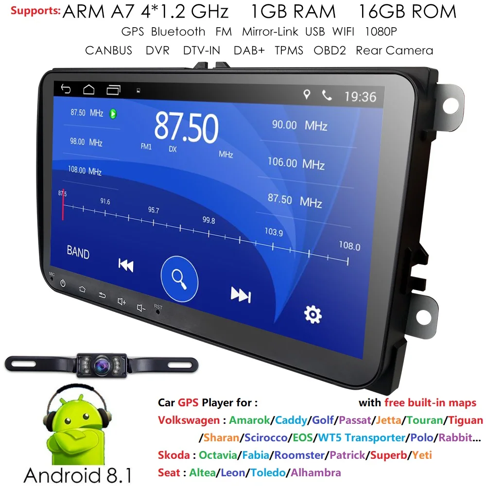 Hizpo Android 8 1 автомобильный мультимедийный плеер 2din радиоприемник gps для Volkswagen PoloT5