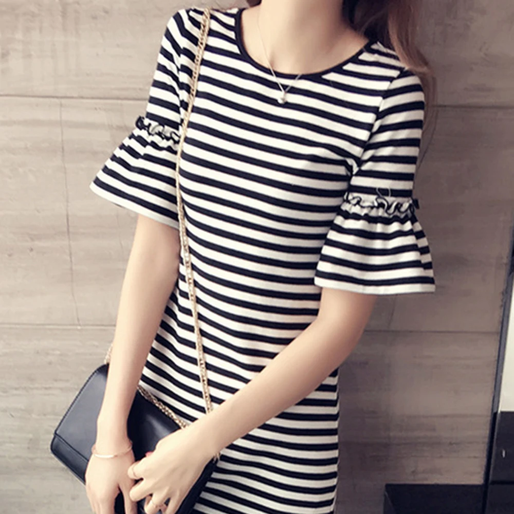 Женское Полосатое платье размера плюс модное Простое Повседневное миди с