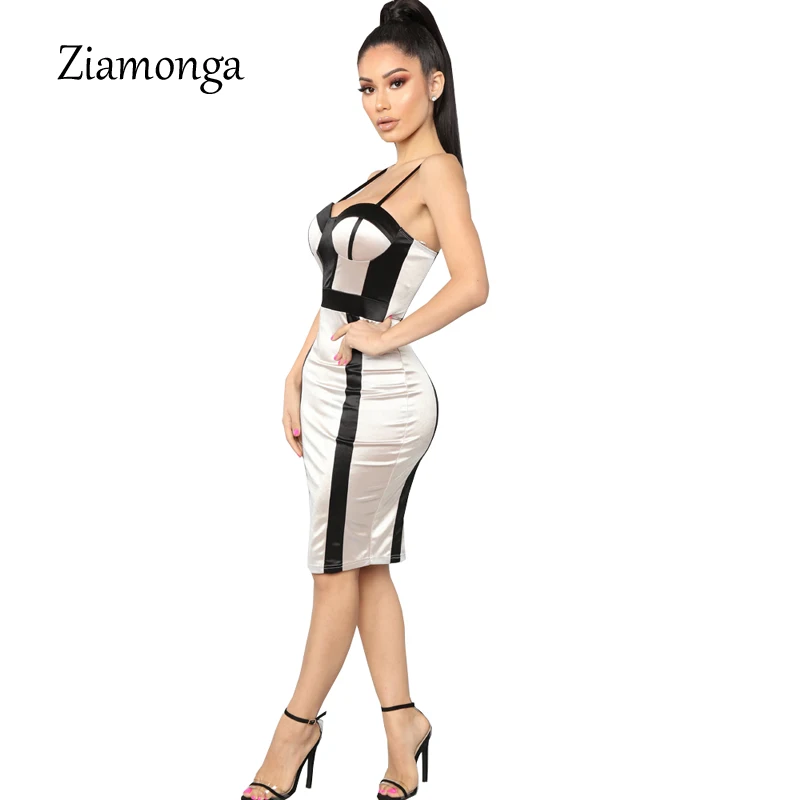 Ziamonga Лето 2019 г. женское утягивающий бандаж платье черный полосатый лоскутное