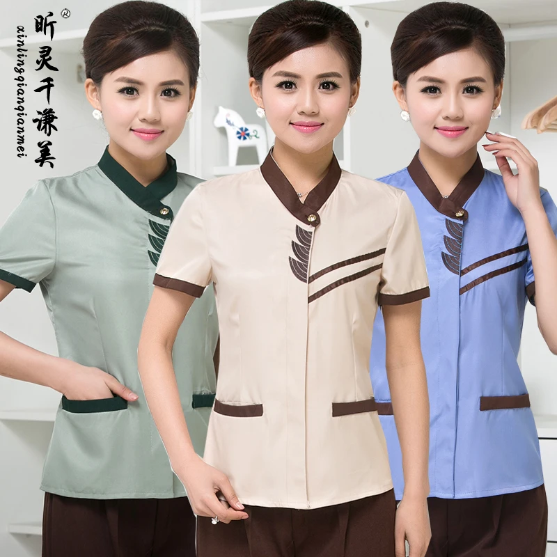 Летняя женская одежда для уборки гостиничных номеров с короткими рукавами