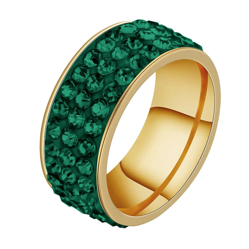 Green Letdiffery, зеленый, розовый, красный, три ряда линий, кристаллы, стразы, обручальные кольца для женщин, золото, нержавеющая сталь, обручальное кольцо - Цвет основного камня: Green
