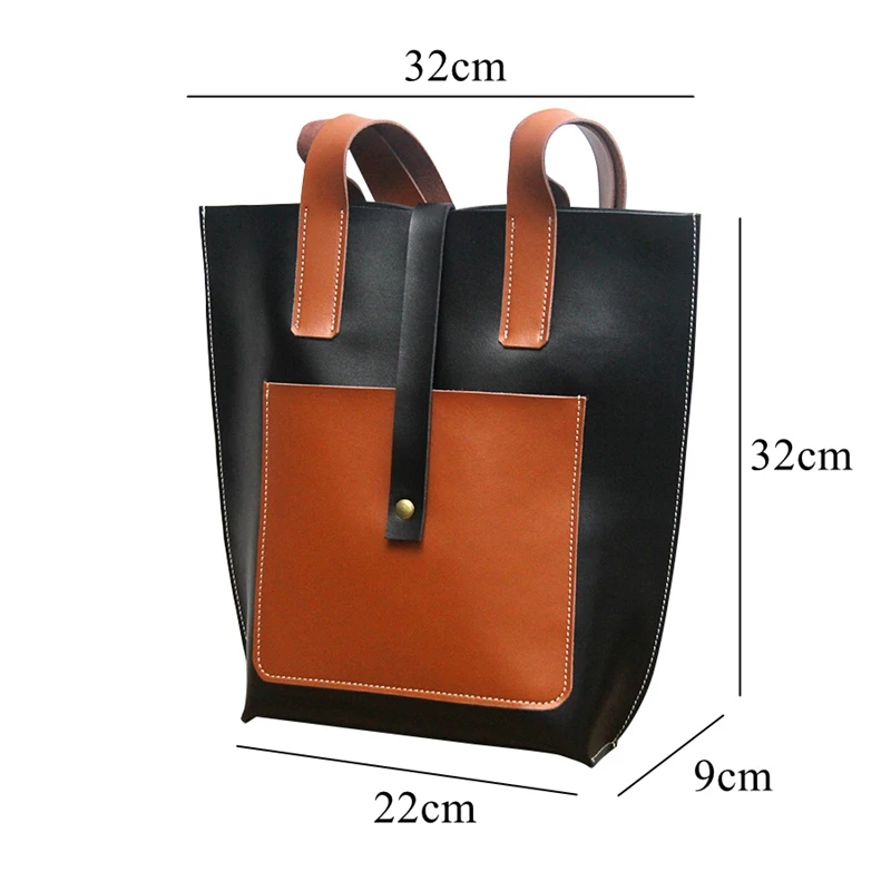 

WOONAM Women Fashion Contrast Color Genuine Calf Leather Medium Tote Handbag WB637