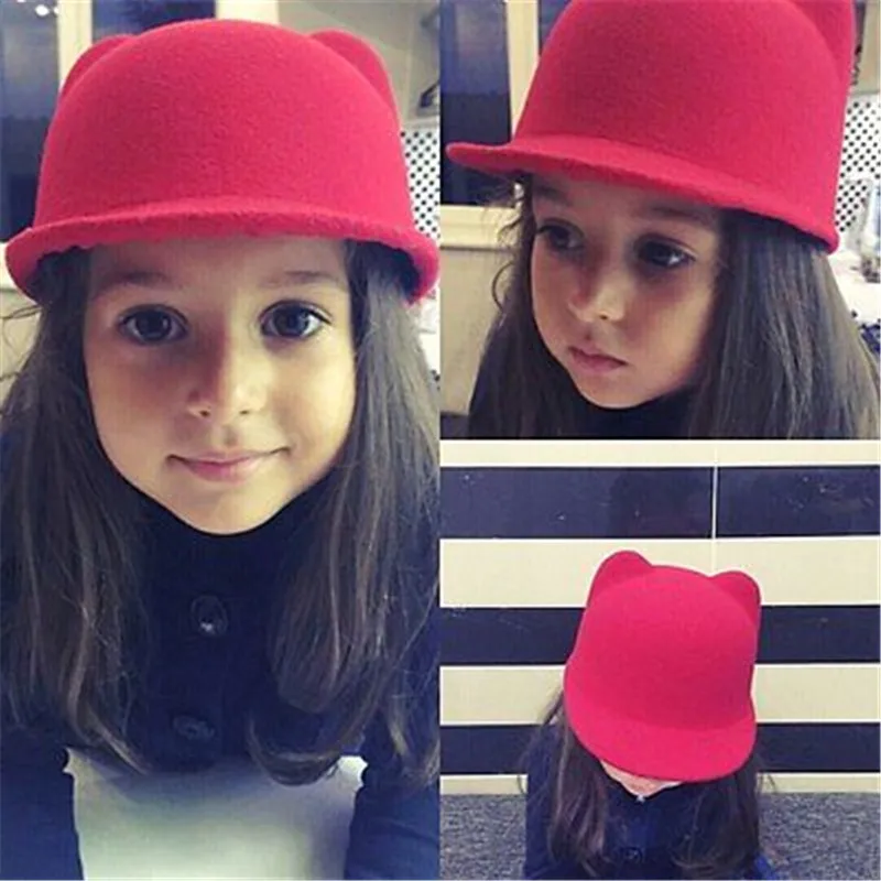 2019 New High Quality Winter Fashion hip-hop Kids Baby Children Hats Warm Devil Hat Cute Ears Wool Derby Bowler Cap Multicolors | Детская