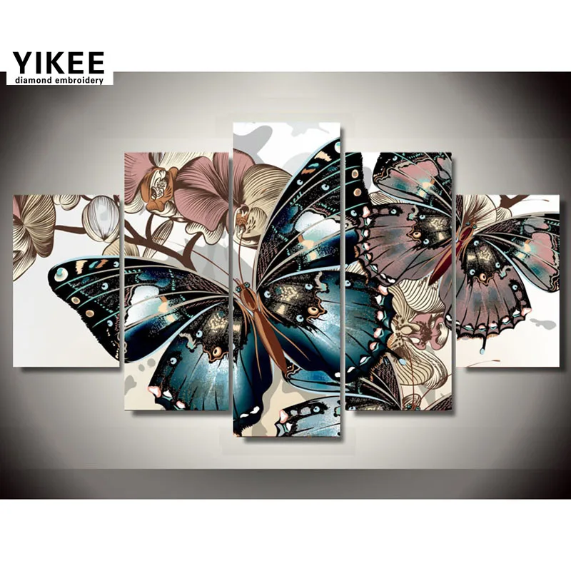 

Алмазная вышивка, Мульти картина, Бабочка, полная, квадратная, Алмазная мозаика, вышивка своими руками, алмазная живопись 5 шт. животных