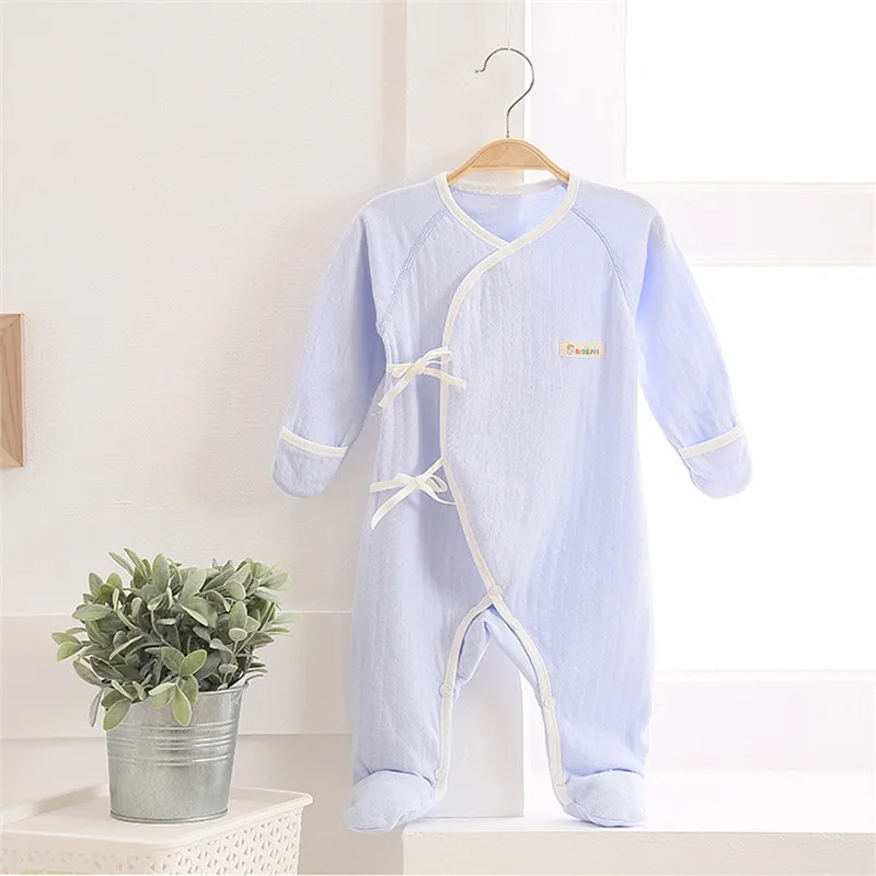 -Baby Clothes Footed Pajamas with Mitten Cuffs Blet Closure 100% Cotton Solid Color Soft Cute Baby Footies Sleepers 0-6 Months |