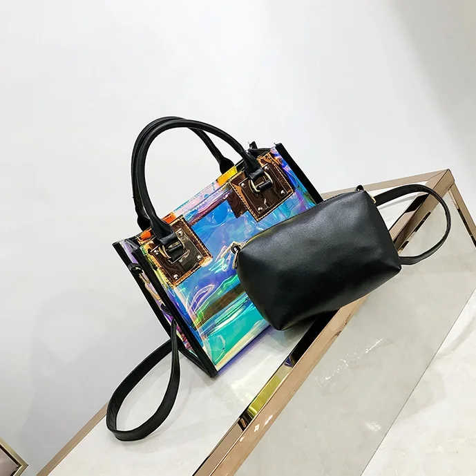 Black Yuhua, новые женские сумки, модная композитная сумка, трендовая женская сумка-мессенджер, Корейская версия лазерной сумки через плечо - Цвет: Black