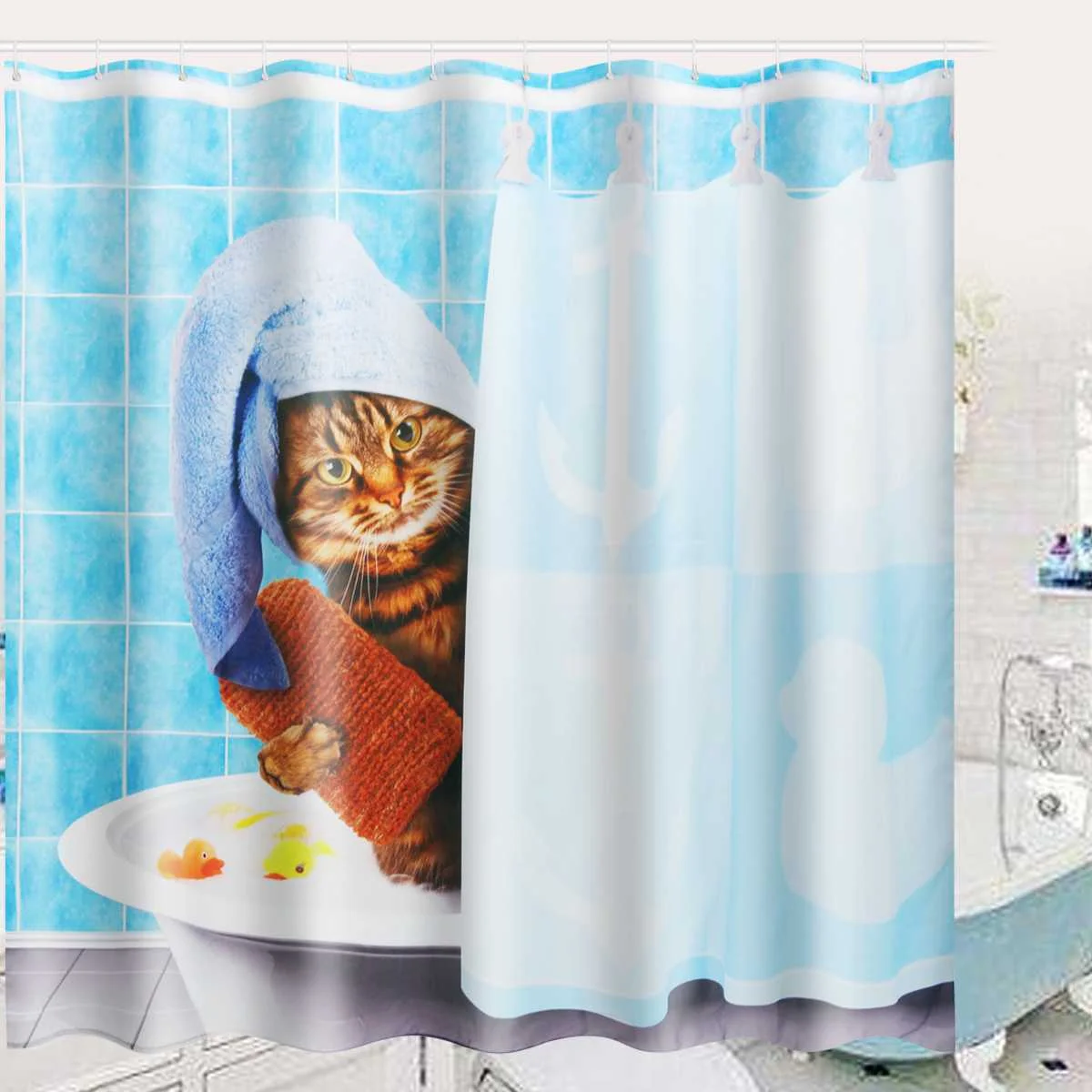 Shower Curtains Милый Кот для купания Ванная комната полиэстер занавеска для душа пьедестал ковер крышка унитаза коврик для ванной набор водонепроницаемый w/12 крючков для ванной Декор - Цвет: Shower Curtains