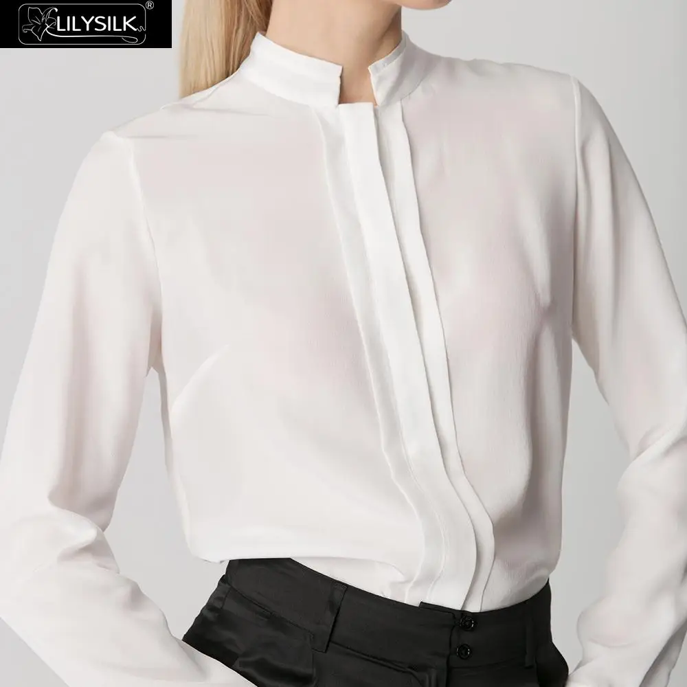 LILYSILK блузка эффектная и сексуальная шелковая стоячий воротник женская