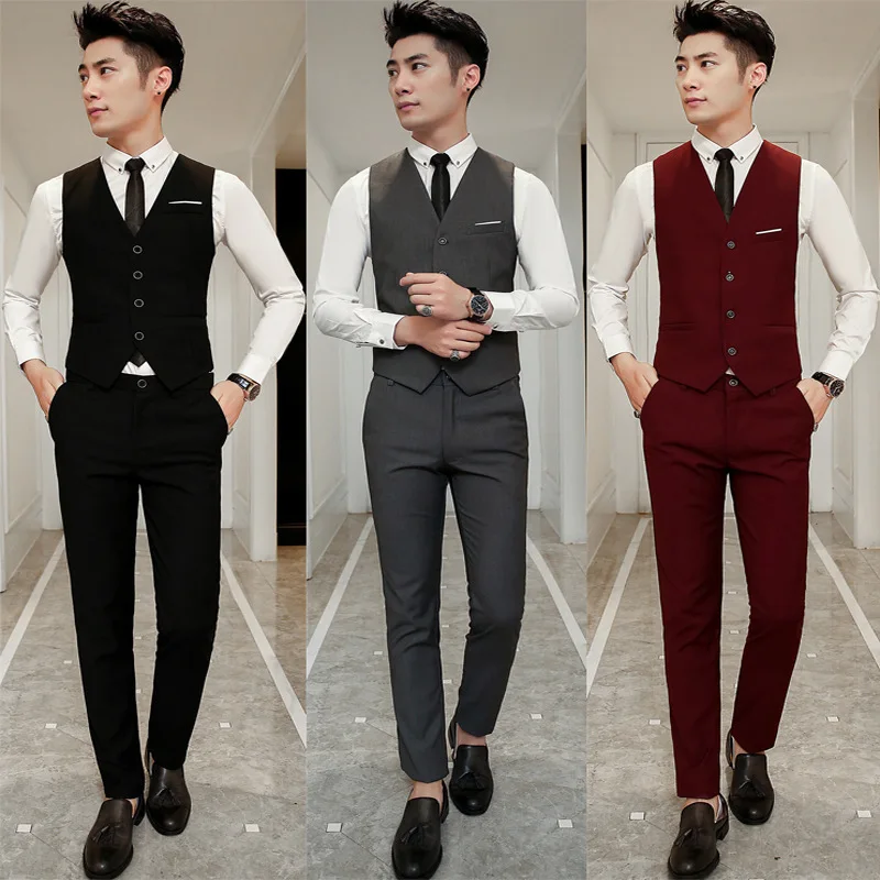 Сплошной цвет мужской Slim-Fit Жених Лучший человек свадебное платье корейский