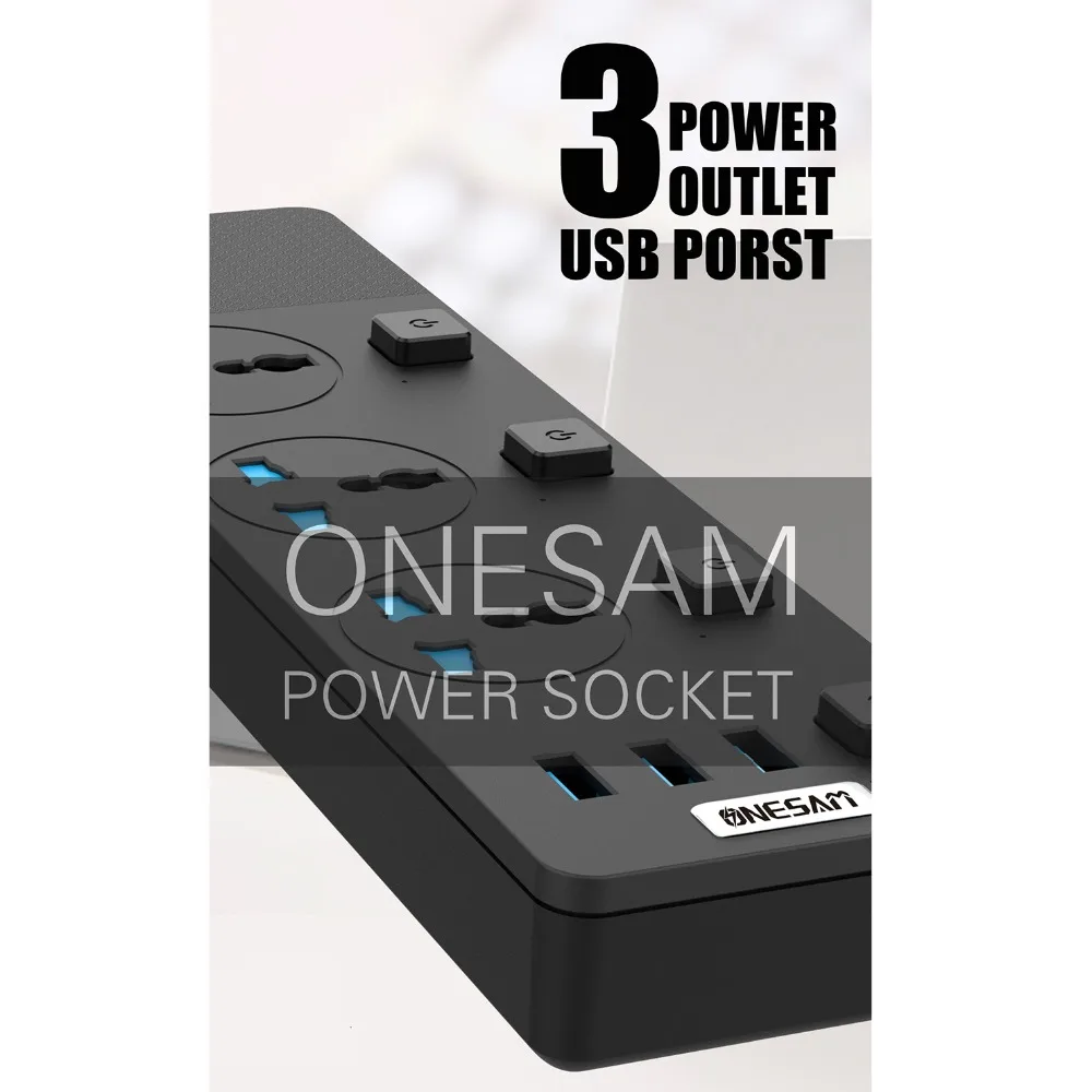 ONESAM Мульти USB разъем силовая полоса 2 м удлинитель питания 3000 Вт 16А высокой мощности 3 розетки 3 usb порта США ЕС Великобритания универсальная штепсельная розетка
