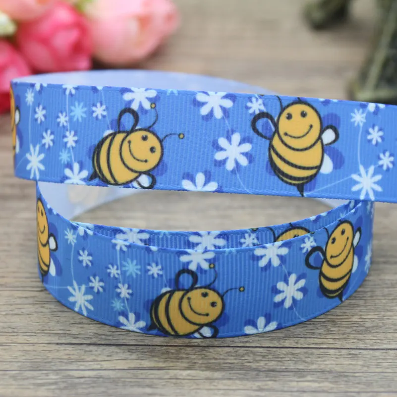 DHK 7/8 'Ƌ ярдов Жан пчелы горошек печатных grosgrain ленточный аксессуар hairbow