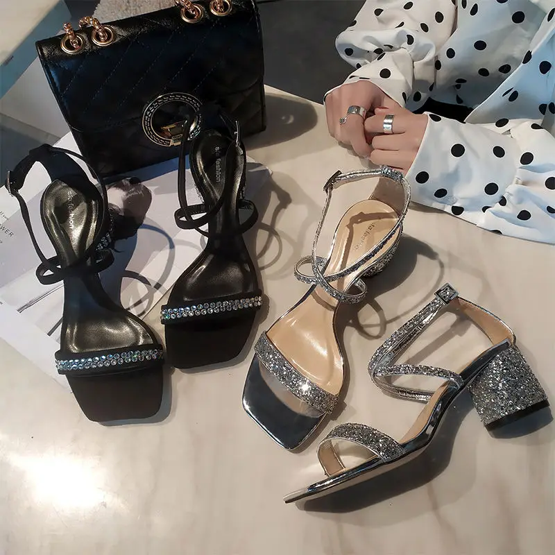 35-39 size Summer women shoe snakelike sandals anti-skid low heel peep-toe crystal shoes lady office | Обувь