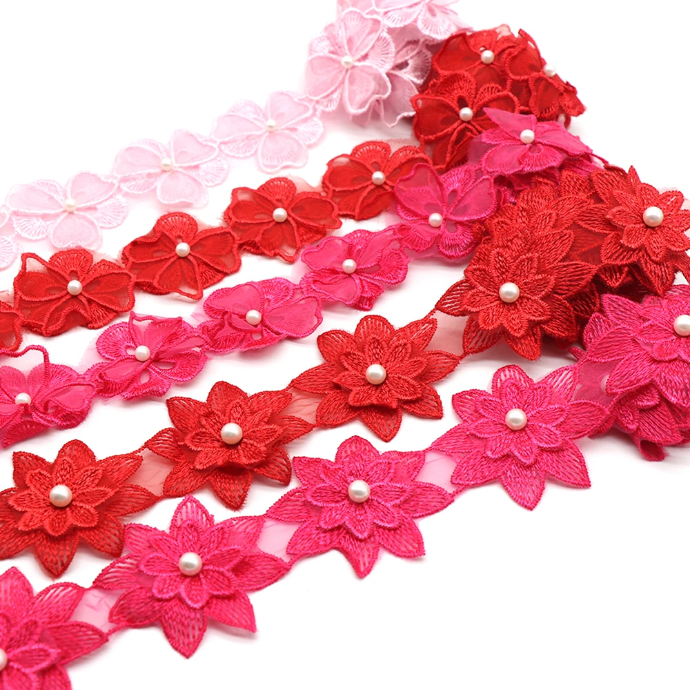 H664 91CM Pearl Flower DIY Soluble Wedding Lace Trim Knitting Embroidered Handmade Patchwork Ribbon Sewing Supplies Craft | Дом и сад