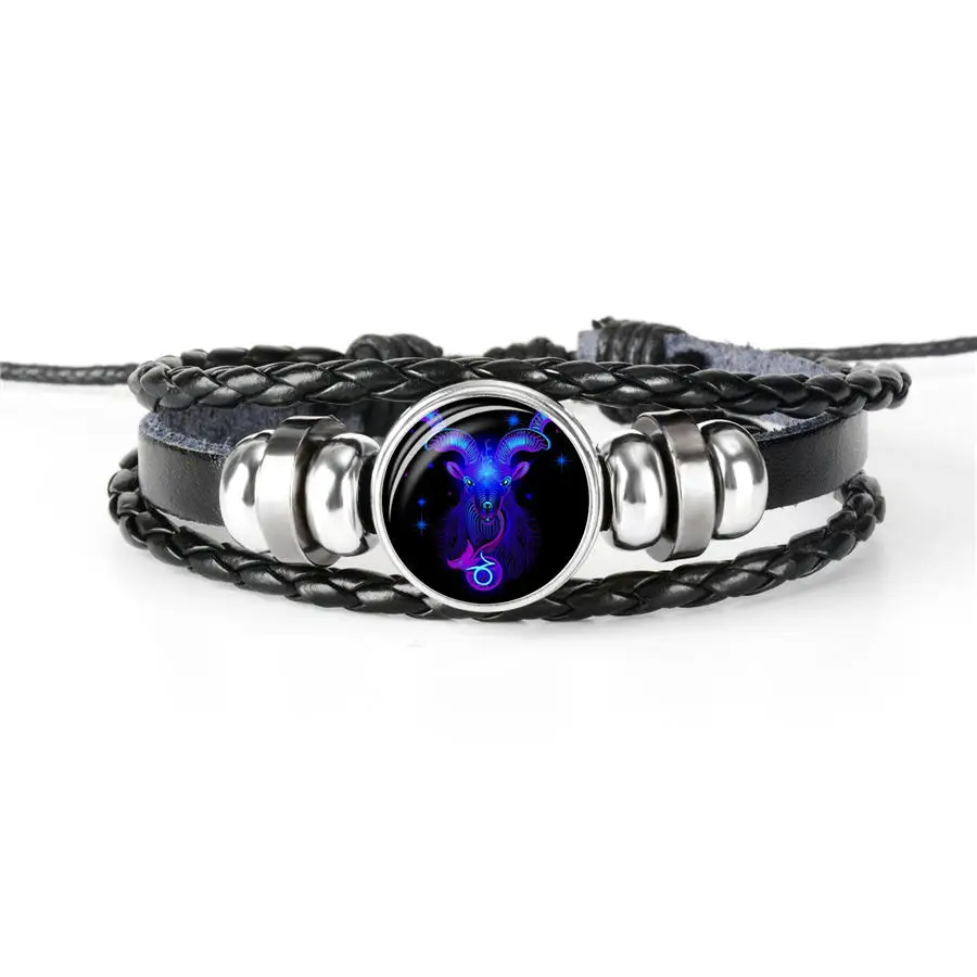 DIY 12 созвездий знак зодиака черный плетеный кожаный Рак Leo Virgo весы Тканые