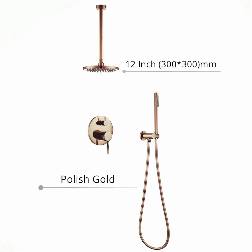 Polish Gold 12inch Набор для душа,, роскошный смеситель для ванной комнаты, розово-черный, 8-16 дюймов, душевая головка, потолочное крепление, смеситель, ручной распылитель - Цвет: Polish Gold 12inch
