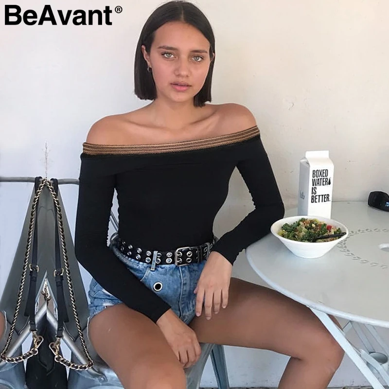 BeAvant с открытыми плечами сексуальное черное боди Женское длинным рукавом Осенний