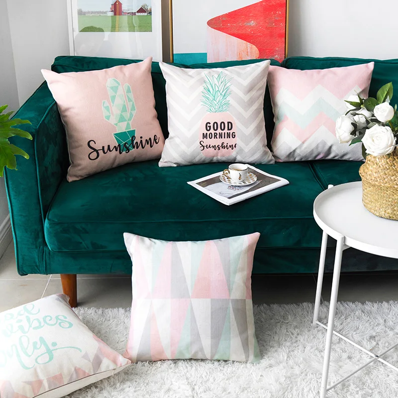 Розовый серый геометрический Наволочка Чехол для подушки С КАКТУСОМ ананасом