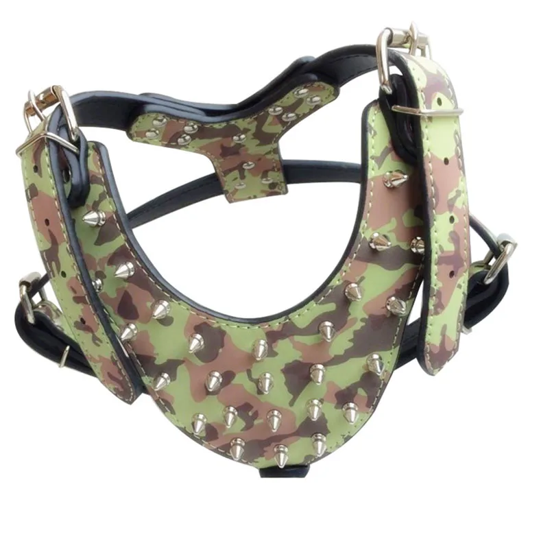 Rivets Spiked Dog Harness PU Leather Studded Adjustable for Medium Large Breed Dogs Pet Chest Collar Products | Дом и сад