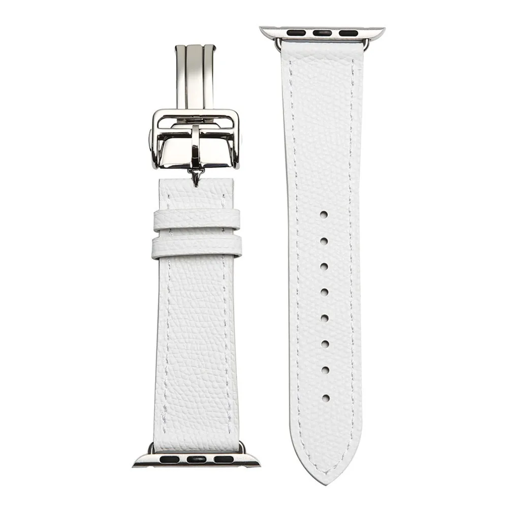 White Кожаный ремешок для Apple Watch 4, 3, 2, 1, застежка-Пряжка, браслет для Iwatch 40 мм, 42 мм, 38 мм, 44 мм, ремень для одного тура - Цвет ремешка: White