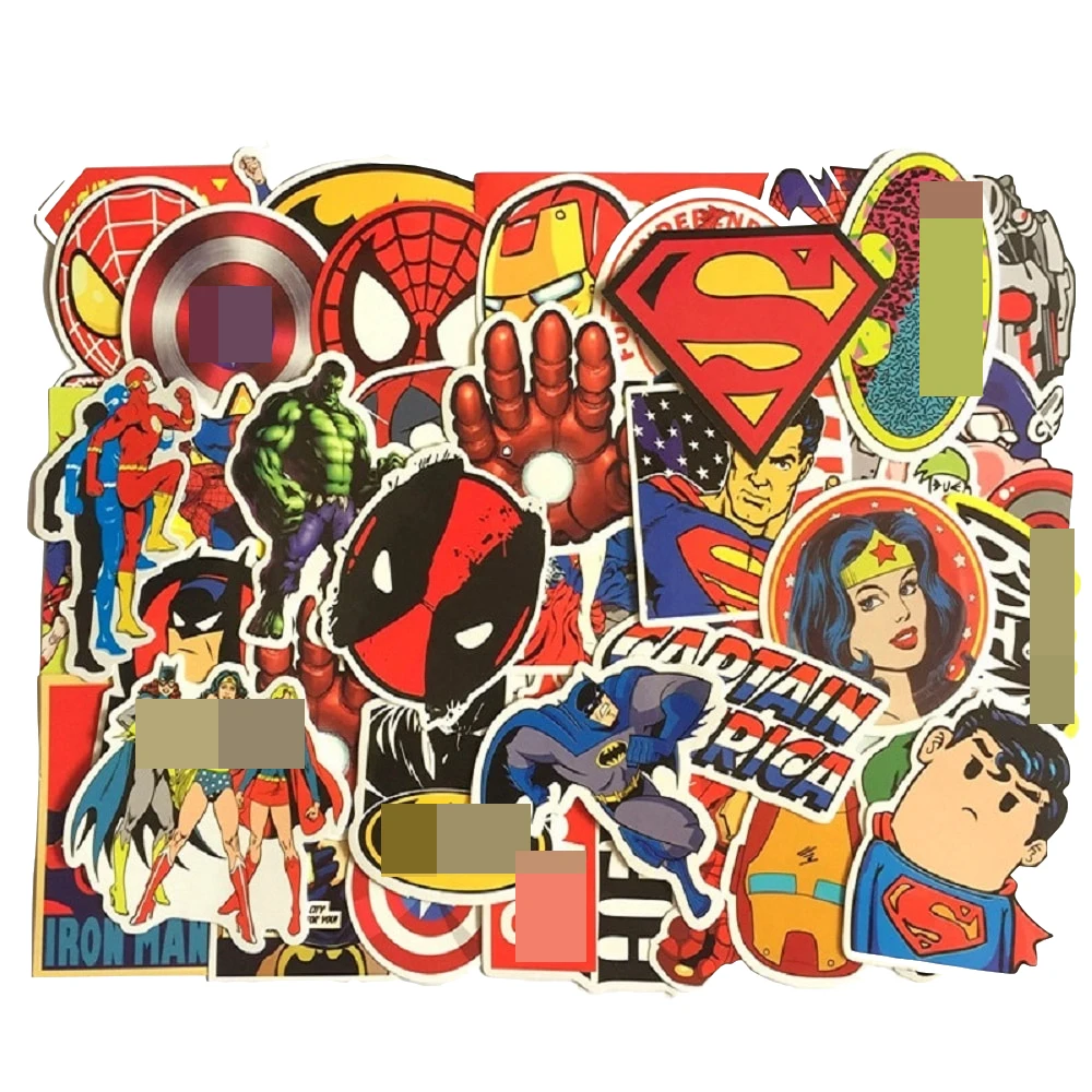 Super hero Sticker 50pcs Spiderman Captain America cool anime waterproof suitcase box laptop guitar luggage bicycle toy stickers | Игрушки и
