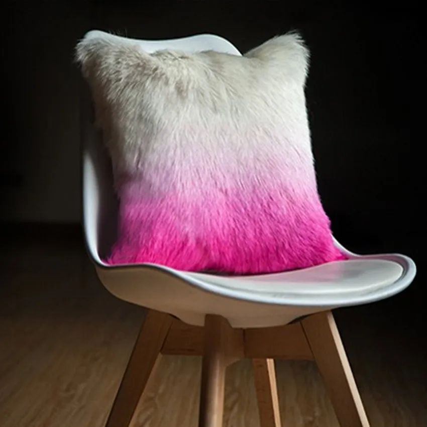 Single side Goat sheepskin fur pillow cushion with core Gradient color soft sheep throw for furniture sofa | Дом и сад