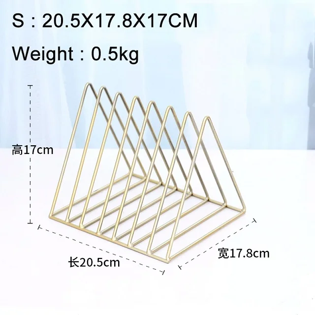 gold s New Nordic треугольник простой из кованого железа полки настольная подставка для хранения полки файл журнала коробка для хранения офисная стойка ювелирные изделия - Цвет: gold s