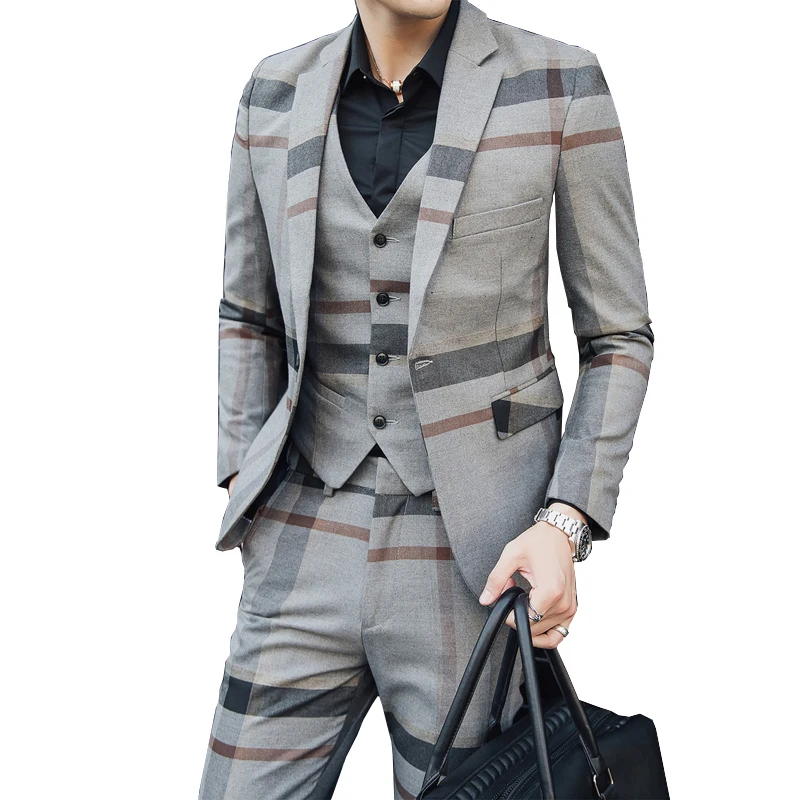 3 шт./комплект (пиджак + жилет брюки) новинка 2019 мужской модный эксклюзивный