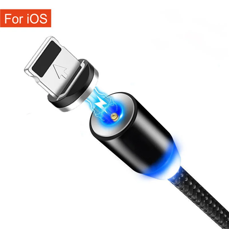 iOS Black 1 м 2 м длинный Магнитный светодиодный кабель для зарядки iPhone X Xs Max XR 7 8 6 6S 5 5S type C/Micro USB Android galaxy S8 S9 Plus зарядное устройство для телефона - Цвет: iOS Black