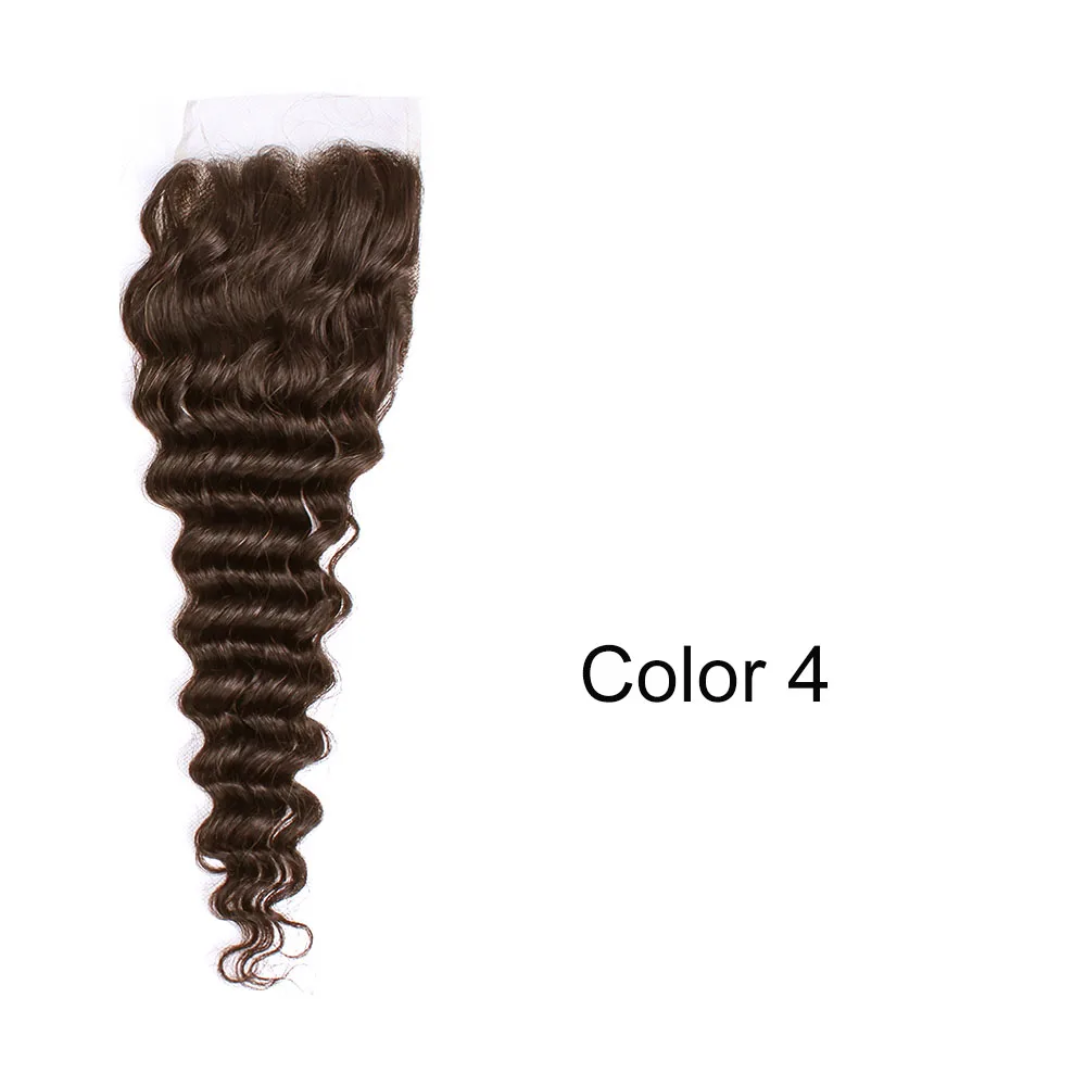 MOGUL HAIR Deep Wave 4*4 Lace Closure Natural Color 2 Color 4 Dark Brown 1B 27 Ombre Honey Blonde Indian Non Remy Human Hair - Цвет волос: #4