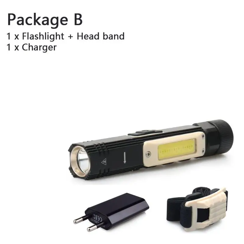 Flashlight B Многофункциональный светодиодный налобный фонарь XP-G3 COB Встроенный аккумулятор USB Перезаряжаемый Головной фонарь фонарик с магнитом для кемпинга гаражный инструмент - Испускаемый цвет: Flashlight B