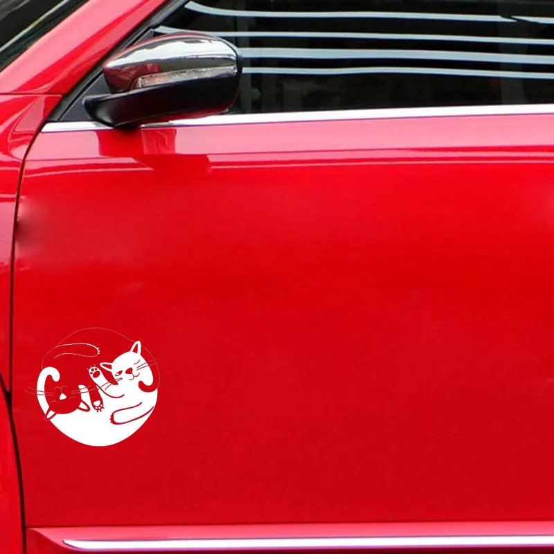 QYPF 17.8CM*15.5CM Two Cat Vinyl Car Stickers Decal Black Sliver C17-00066 | Автомобили и мотоциклы