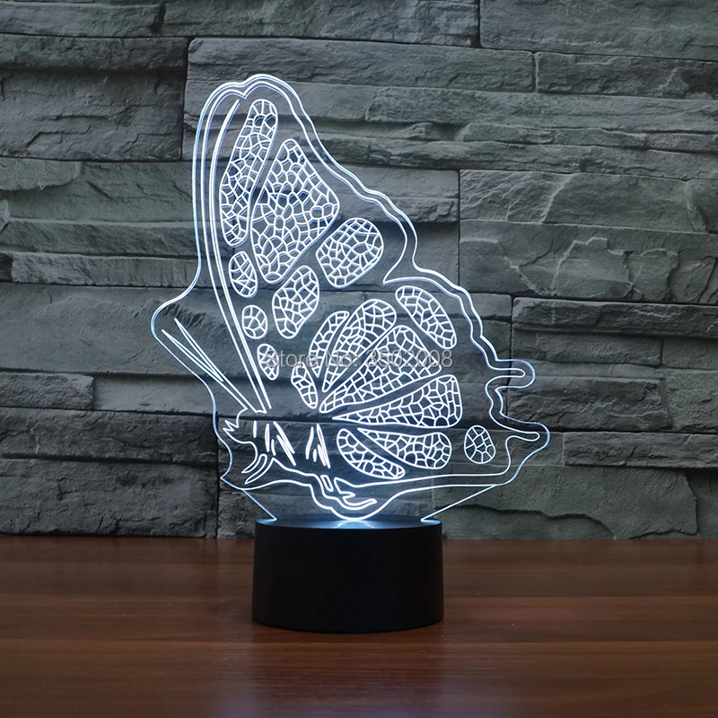 Мультфильм красивый 3D Бабочка Дизайн ночника 7 меняющихся цветов LED usb свет как