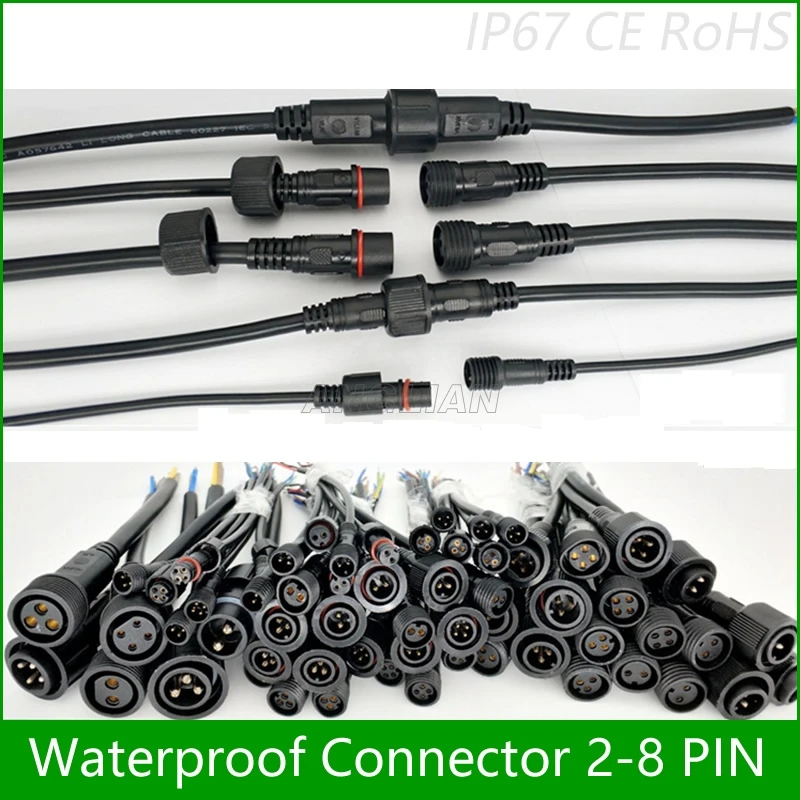 5 пар/набор Водонепроницаемый разъем ток 8A/12A/20A 2 стежков на каждые 3 pin/4 pin с жильный кабель IP67 штекерное гнездо 1,0/1,5/2,5(mm2