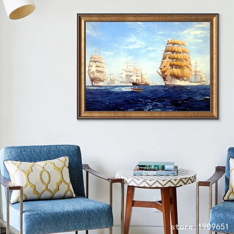 Хлопковая классическая белая Парусная картина без рамки на синем море Печать