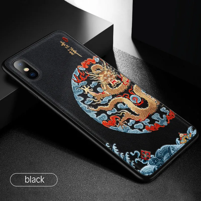 Black Роскошный кожаный рельефный чехол с рисунком для iPhone 11 Pro XS MAX XR X, силиконовый мягкий чехол s, чехол для iPhone 7, 8, 6, 6S Plus, оболочка - Цвет: Black