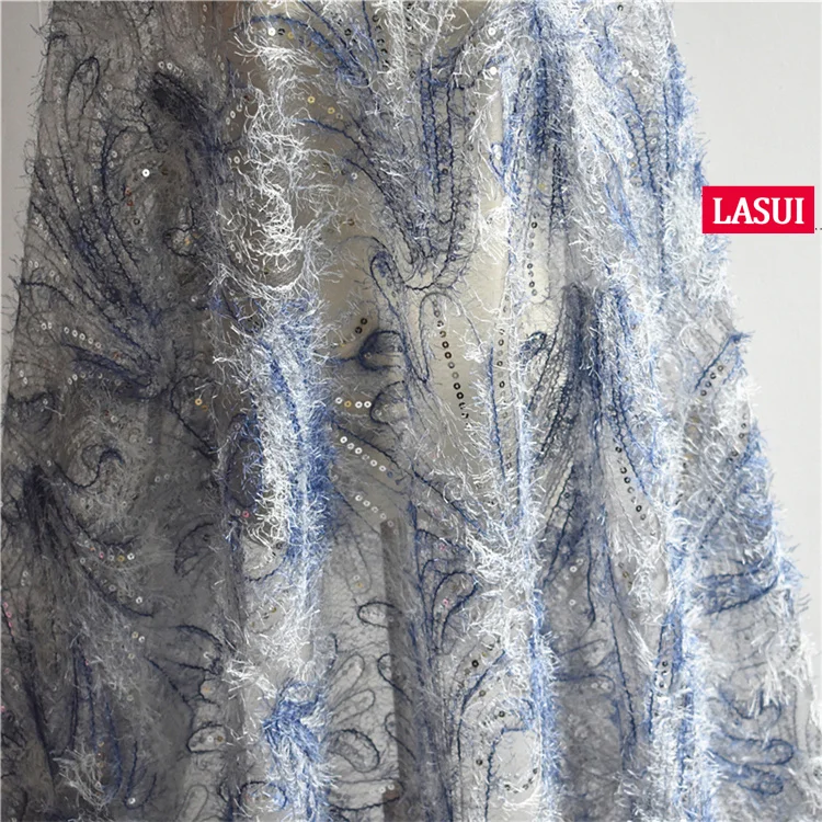 LASUI 3Y/1 лот многоцветные градиентные блестки перо вышивка Сетка кружевная ткань