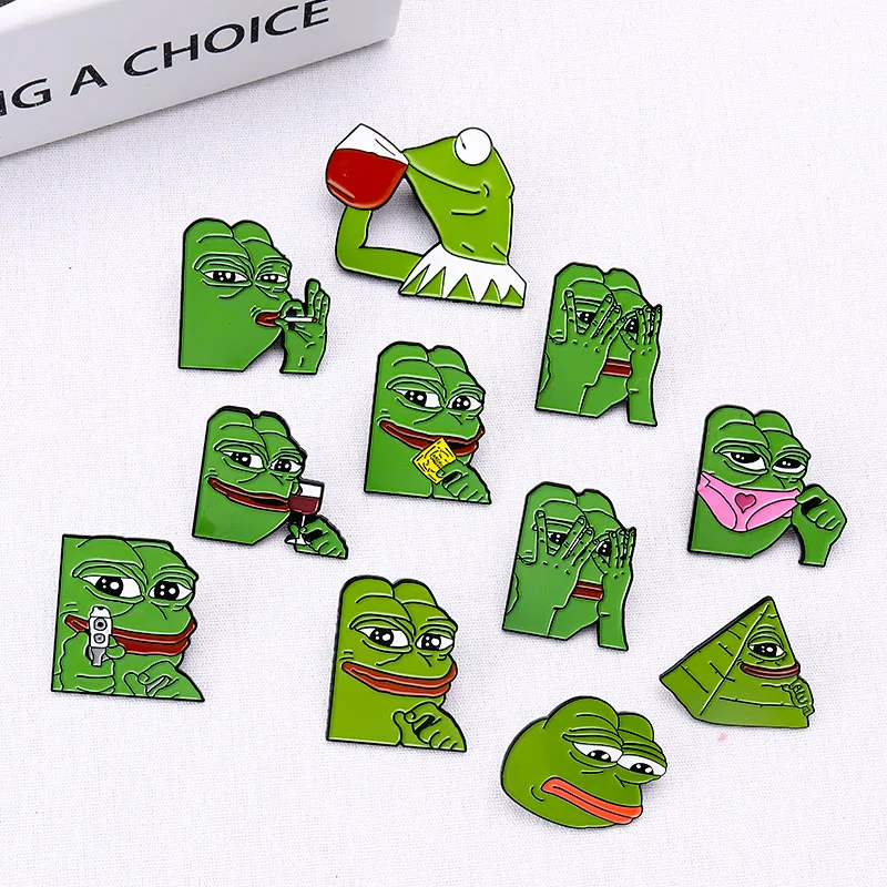 Значок лягушонок Пепе улыбающаяся и грустная брошь с дизайном лягушка значок на