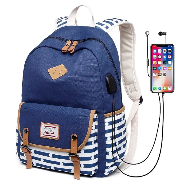 

Женский холщовый модный рюкзак для ноутбука с usb-портом для зарядки, дорожная школьная сумка для девочек-подростков
