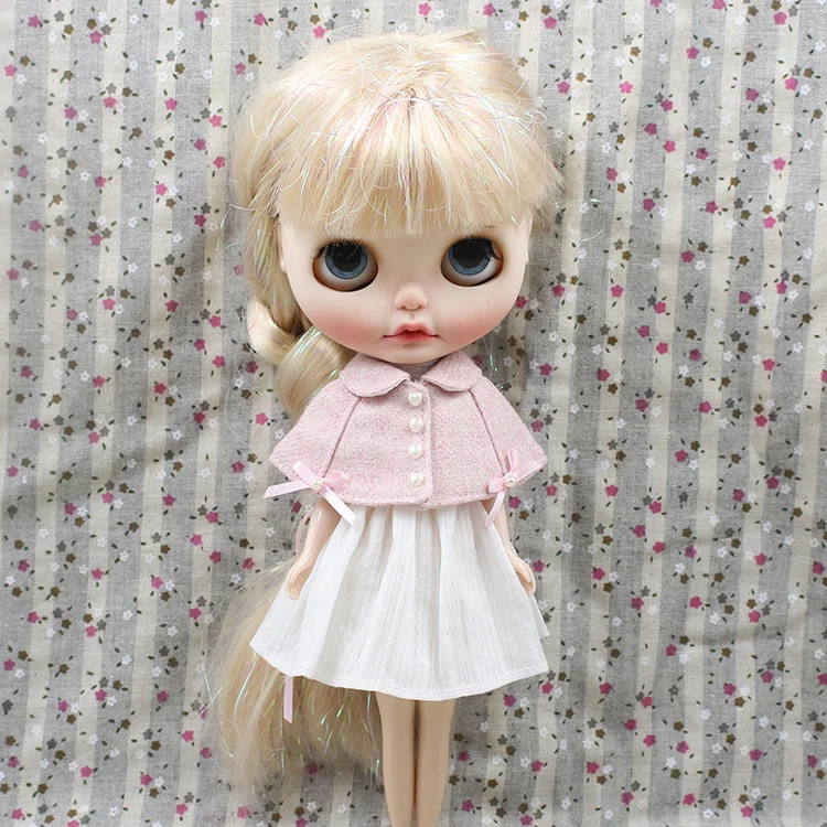 Blyth joint doll icy licca body розовый сладкий плащ и белое платье