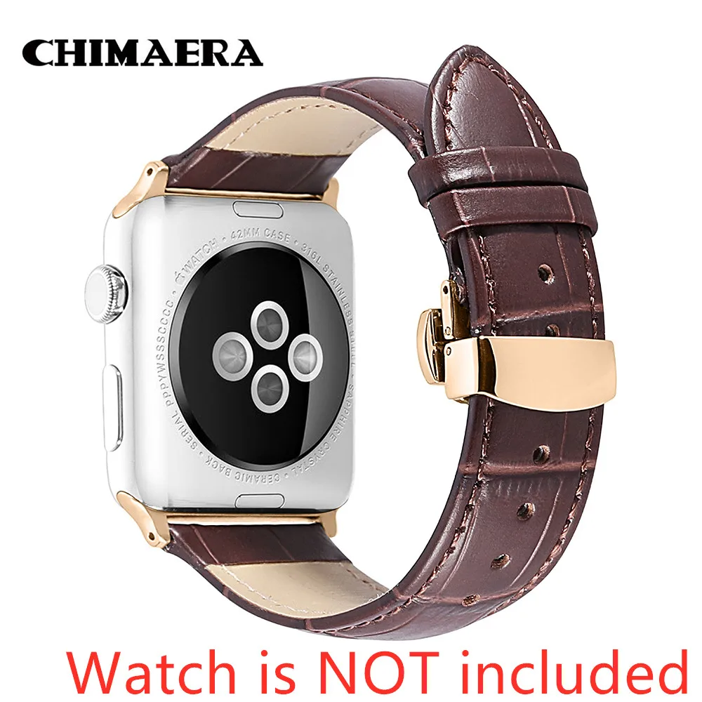 

CHIMAERA Apple Watch Bands 38mm 40mm 42mm 44mm Genuine Calf Watch Strap with Stainless Steel Adapter 38mm 42mm for Iwatch Band